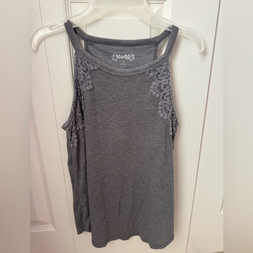 Mudd Gray Sleeveless Lace Tank Top
